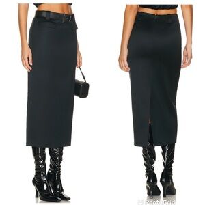 Helsa Heavy Satin Column Skirt in Black